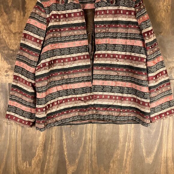 Alfred Dunner Womens Jacket Orange Brown Aztec Full Zip Shoulder Pads Cotton 20 - Picture 3 of 12